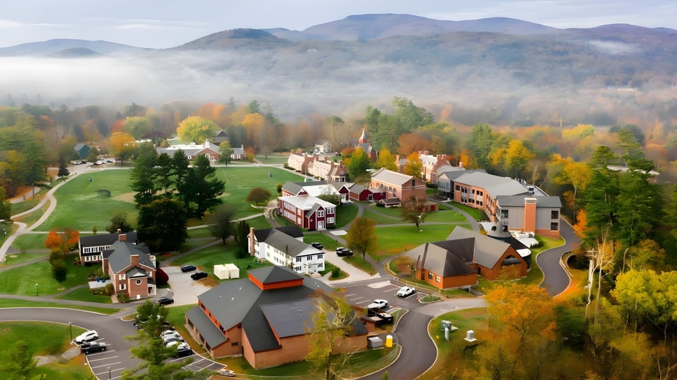 Paisaje montañoso otoñal con hojas de colores cerca de la Holderness School.