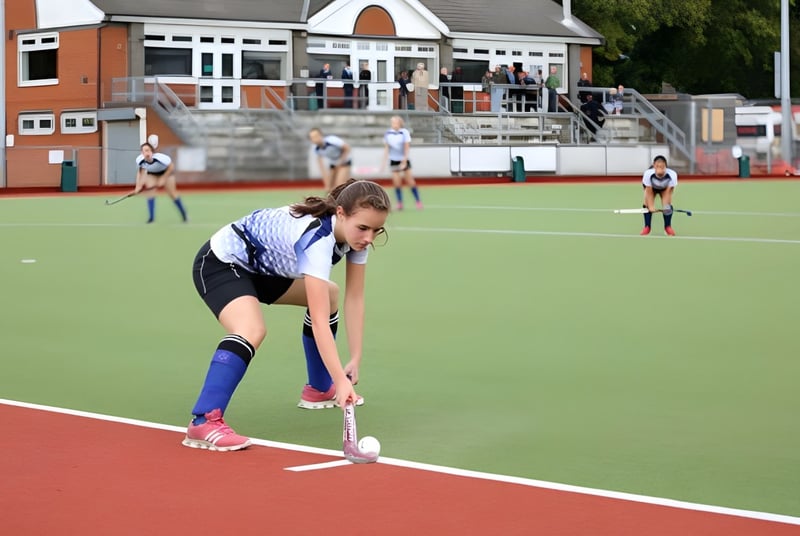 Un estudiante de la King's School Rochester está en ropa deportiva en el campo deportivo en una posición de cuclillas.