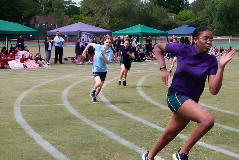 Un grupo de estudiantes participa en un evento deportivo en el campo del St. Francis' College.