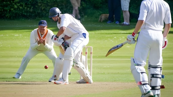 Estudiantes del Stratford College juegan un partido de cricket en un campo verde.